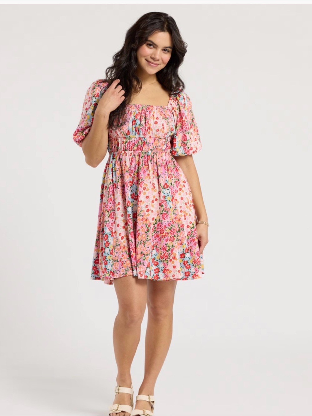 Angie Bubble Sleeve Floral Printed Dress